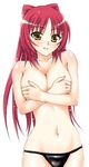 areolae breast_hold breasts covering covering_breasts kousaka_tamaki large_breasts long_hair panties red_hair solo to_heart_2 topless unagimaru underwear 