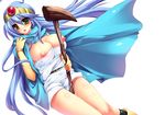  bad_id bad_pixiv_id blue_hair breasts cape circlet dragon_quest dragon_quest_iii elbow_gloves gloves large_breasts long_hair nipples ookami_ryousuke panties sage_(dq3) solo staff striped striped_panties underwear yellow_eyes 