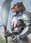  2020 5_fingers alectorfencer anthro day detailed_background digital_media_(artwork) felid female fingers green_eyes holding_object holding_weapon lion mammal outside pantherine sky solo weapon whiskers 
