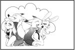  2017 anthro black_and_white blush bow_tie breasts bunny_costume business_suit butt canid canine cleavage clothed clothing collar costume dipstick_ears disney duo ears_down female fox frown fur greyscale hi_res judy_hopps kneeling lagomorph leporid male mammal miroukitsu mitsuharu monochrome multicolored_ears necktie nick_wilde open_mouth open_smile pivoted_ears rabbit shirt_collar simple_background skimpy small_breasts smile square_crossover suit white_background wide_hips zootopia 