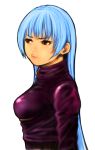  1girl :t absurdres blue_hair breasts closed_mouth highres jacket kula_diamond long_hair red_eyes simple_background the_king_of_fighters the_king_of_fighters_2000 white_background 