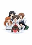  5girls ahoge akiyama_yukari bangs birthday_cake black_eyes black_hair black_neckwear blouse blunt_bangs brown_eyes brown_hair cake candle character_name closed_eyes closed_mouth commentary english_text eyebrows_visible_through_hair finger_to_mouth food fruit girls_und_panzer green_skirt ground_vehicle hagi_midori hairband hands_together happy_birthday heart interlocked_fingers isuzu_hana long_hair long_sleeves looking_at_another messy_hair military military_vehicle miniskirt motor_vehicle multiple_girls neckerchief nishizumi_miho ooarai_school_uniform open_mouth orange_hair panzerkampfwagen_iv plate pleated_skirt reizei_mako school_uniform serafuku short_hair simple_background sitting skirt smile standing strawberry takebe_saori tank white_background white_blouse white_hairband 