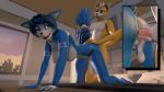  16:9 all_fours bodily_fluids canon couple_(disambiguation) cum cum_leaking doggystyle duo fox_mccloud from_behind_position genital_fluids happy hi_res impregnation krystal love nintendo orgasm passion sex star_fox video_games 