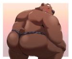  12beat13 2020 anthro blush bodily_fluids brown_body brown_fur bulge butt clothing cute_fangs eyes_closed fur humanoid_hands kemono male mammal overweight overweight_male solo sweat underwear ursid 
