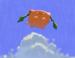  blue_sky cloud commentary creature day english_commentary everydaylouie floating full_body gen_2_pokemon hoppip pokemon pokemon_(creature) sky smile solo yellow_eyes 
