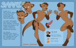  absurd_res animal_genitalia anthro balls blush butt english_text erection genitals hi_res java_finch_(artist) knot lutrine male mammal model_sheet mustelid open_mouth penis sheath smile solo standing tattoo text tongue watermark 