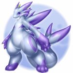  1:1 belly biped countershading digitigrade dragon feral horn location_now looking_at_viewer markings purple_body purple_eyes purple_markings purple_skin scalie simple_background smile smooth_skin thick_tail thick_thighs 
