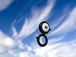  black_eyes blue_sky cloud cloudy_sky commentary creature day english_commentary floating full_body gen_2_pokemon ilkcmp no_humans outdoors pokemon pokemon_(creature) sky solo unown 