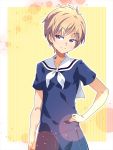  1girl blonde_hair hasekura_rei maria-sama_ga_miteru navy_blue_serafuku neckerchief pleated_skirt purple_eyes sailor_collar school_uniform serafuku shirotae_(robamimi) short_hair skirt solo white_sailor_collar 