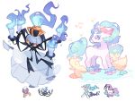  blue_fire chandelure charamells creature drifblim fire flame full_body fusion galarian_form galarian_ponyta gen_4_pokemon gen_5_pokemon gen_7_pokemon gen_8_pokemon horn knife multiple_fusions no_humans pokemon pokemon_(creature) primarina seashell shell simple_background standing unicorn white_background yellow_eyes 