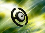  abstract_background black_eyes commentary creature english_commentary floating full_body gen_2_pokemon green_background ilkcmp no_humans pokemon pokemon_(creature) solo unown 