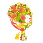  :d ^_^ bouquet closed_eyes commentary english_commentary flower gracidea kc_art open_mouth pokemon shaymin simple_background smile solo thank_you white_background 