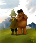  2019 anthro belly brown_body brown_fur duo eyes_closed fur hi_res humanoid_hands kenobear mammal outside overweight snufkin the_moomins ursid 