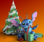  2019 3d_(artwork) 4_arms 4_fingers 4_toes alien antennae_(anatomy) black_eyes blue_body blue_claws blue_fur blue_nose chest_tuft christmas christmas_lights christmas_tree claws darian_verduzco digital_media_(artwork) dipstick_antennae disney experiment_(lilo_and_stitch) fingers fur gift gift_tag gift_wrapping gradient_background head_tuft hi_res holidays lilo_and_stitch multi_arm multi_limb multicolored_antennae notched_ear paper scissors signature simple_background sitting solo stitch_(lilo_and_stitch) tape toes tree tuft 