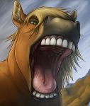  anthro bodily_fluids digital_media_(artwork) drooling equid equine fur hi_res horse lemondeer looking_at_viewer male mammal open_mouth oral_vore saliva simple_background size_difference teeth tongue tongue_out vore 