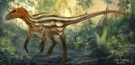  2013 ambiguous_gender arvalis claws day detailed_background digital_media_(artwork) dinosaur feral forest grass hi_res outside reptile scalie solo standing teeth tree 