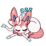  closed_eyes creature flufflixx full_body gen_6_pokemon lying no_humans on_stomach onomatopoeia pokemon pokemon_(creature) sleeping solo sparkle sylveon transparent_background zzz 