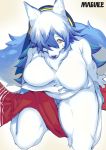  absurd_res anthro big_breasts blue_body blue_fur blue_hair breasts canid canine chest_tuft clothed clothing featureless_breasts female fluffy fluffy_tail fox fur hair hair_over_eye headdress hi_res high-angle_view kemono long_hair magiace mammal one_eye_obstructed partially_clothed simple_background sitting slightly_chubby solo thick_thighs towel tuft white_background white_body white_fur white_hair yellow_eyes 