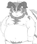  2020 absurd_res anthro belly blush clothing cute_fangs dragon felid hi_res hybrid kemono kemonofluffy lion male mammal moobs navel nipples one_eye_closed overweight overweight_male pantherine simple_background solo underwear wink 