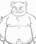  2019 absurd_res anthro belly hi_res kemono kemonofluffy male mammal moobs nipples overweight overweight_male pubes simple_background solo suid suina sus_(pig) wild_boar 