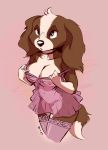  anthro babydoll bird_dog breasts brown_body brown_fur canid canine canis cavalier_king_charles_spaniel choker cleavage clothed clothing dipstick_tail domestic_dog eyelashes female fur gloves_(marking) hi_res hunting_dog jewelry legwear lingerie mammal markings multicolored_body multicolored_fur multicolored_tail necklace nibhaaz nightgown nipples pink_background simple_background solo spaniel thigh_highs toy_dog translucent translucent_clothing two_tone_body two_tone_fur white_body white_fur wide_hips 