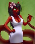  2020 anthro black_hair breasts canid canine clothed clothing digital_media_(artwork) female green_eyes hair hybrid legless mammal reptile scalie shinigamigirl smile snake solo 