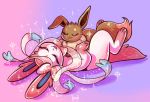  commentary creature eevee english_commentary flufflixx full_body gen_1_pokemon gen_6_pokemon no_humans pokemon pokemon_(creature) sylveon 