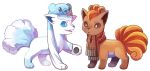  alolan_and_normal alolan_form blue_eyes brown_eyes commentary conmimi creature cubchoo english_commentary eye_contact full_body gen_1_pokemon gen_5_pokemon gen_7_pokemon looking_at_another no_humans pokemon pokemon_(creature) simple_background standing vulpix white_background 