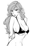  1girl breasts cleavage large_breasts lips long_hair looking_at_viewer lupin_iii mine_fujiko monochrome simple_background solo swimsuit ueyama_michirou white_background 
