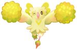  bird bird_focus commentary conmimi creature english_commentary full_body gen_7_pokemon looking_at_viewer no_humans one_eye_closed oricorio oricorio_(pom-pom) pokemon pokemon_(creature) simple_background standing white_background 