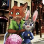  1:1 2016 anthro brown_body brown_fur building canid canine clothed clothing detailed_background dipstick_ears disney duo fox fur green_eyes inner_ear_fluff judy_hopps lagomorph leporid mammal multicolored_ears nick_wilde outside pink_nose purple_eyes rabbit red_fox sheltiewolf smile tuft zootopia 