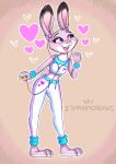  &lt;3 2018 absurd_res anthro barefoot buckteeth cheek_tuft clothed clothing dariamorgan dipstick_ears disney facial_tuft female fully_clothed fur grey_body grey_fur hi_res holding_object judy_hopps lagomorph leporid mammal midriff multicolored_ears open_mouth open_smile portable_music_player purple_eyes rabbit smile solo teeth tuft zootopia 
