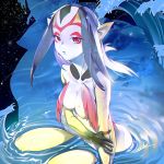  1:1 2019 5_fingers animal_humanoid anime black_body black_skin blue_submarine_no._6 breasts female fingers fish fish_humanoid glistening grey_hair hair hi_res humanoid humanoid_pointy_ears looking_at_viewer marine marine_humanoid multicolored_body multicolored_skin mutio nude open_mouth partially_submerged red_eyes reflection rousiler water water_reflection wave wet white_body white_skin yellow_body yellow_skin 