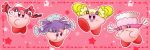  :d blush_stickers closed_eyes cosplay creature dancing gen_7_pokemon kirby kirby_(series) looking_at_viewer maiko_(mimi) open_mouth oricorio oricorio_(baile) oricorio_(cosplay) oricorio_(pa&#039;u) oricorio_(pom-pom) oricorio_(sensu) pink_background pokemon pose purple_eyes simple_background smile star starry_background 