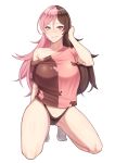  1girl absurdres band-width bare_shoulders black_panties breasts brown_eyes brown_hair collarbone commentary heterochromia highres large_breasts looking_at_viewer multicolored_hair neo_politan panties pink_eyes pink_hair rwby simple_background smile solo thighs two-tone_hair two-tone_shirt underwear white_background 