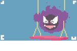  animated animated_gif blue_background creature fangs full_body gastly gen_1_pokemon ghost happy jrchair98 no_humans pokemon pokemon_(creature) simple_background solo swing swinging 