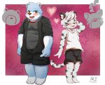  2020 3_toes 4_fingers anthro blush clothed clothing cub duo felid fingers fully_clothed fur hi_res looking_at_viewer mammal open_mouth open_smile ritorutaiga smile standing stripes toes tongue ursid young 