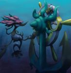  ^_^ closed_eyes creature dhelmise dragalge full_body gen_6_pokemon gen_7_pokemon looking_at_another mijinko_(barabadge) no_humans pokemon pokemon_(creature) purple_eyes skrelp swimming underwater water 