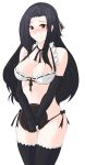  1girl archived_source bare_shoulders bikini black_hair blush bow breasts cleavage closed_mouth collarbone curvy eyebrows_visible_through_hair facing_to_the_side fingerless_gloves gloves hands_together highres holding holding_tray long_hair looking_at_viewer mahouka_koukou_no_rettousei maid maid_bikini medium_breasts red_eyes ribbon saegusa_mayumi smile solo swimsuit thighhighs thighs transparent_background tray tridisart very_long_hair 