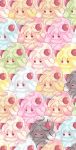  absurdres alcremie alternate_color brown_background closed_mouth commentary_request food fruit gen_8_pokemon heart heart-shaped_pupils highres looking_at_viewer no_humans pikomarie pokemon pokemon_(creature) red_eyes simple_background strawberry symbol-shaped_pupils too_many 