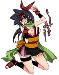  bad_id bad_pixiv_id black_hair blush breasts corset dress genderswap genderswap_(mtf) green_eyes headband kneeling large_breasts long_hair mariru nipples otogi_ryuuji sandals scarf solo thigh_strap translation_request yuu-gi-ou yuu-gi-ou_duel_monsters 