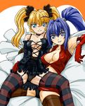  ahoge artist_request blonde_hair blue_eyes blue_hair daikuuji_ayu elbow_gloves gloves hayase_mitsuki kimi_ga_nozomu_eien long_hair multiple_girls panties ponytail sitting spread_legs striped striped_legwear thighhighs underwear 