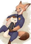  2019 anthro bottomwear brown_body brown_fur canid canine clothed clothing disney duo fennec finnick fox fully_clothed fur mammal necktie nick_wilde on_lap pants piberius_w red_fox shirt sitting sitting_on_lap tan_body tan_fur topwear zootopia 