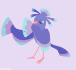  bird bird_focus black_eyes commentary creature english_commentary full_body gen_7_pokemon looking_at_viewer no_humans oricorio oricorio_(sensu) pokemon pokemon_(creature) purple_background rottenplant signature simple_background solo standing 