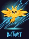  bird bird_focus black_eyes creature electricity english_text flying full_body gen_1_pokemon no_humans pokemon pokemon_(creature) pokemon_(game) pokemon_go solo team_instinct thunder tintreas zapdos 