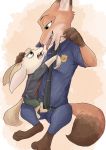  2019 anthro belt bottomwear brown_body brown_fur canid canine clothed clothing disney duo fennec finnick fox fully_clothed fur handcuffs hi_res mammal necktie nick_wilde on_lap pants piberius_w red_fox shackles shirt sitting_on_lap tan_body tan_fur tongue tongue_out topwear zootopia 