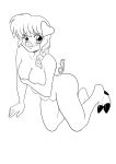 2012 absurd_res blush braided_hair breasts covering covering_breasts domestic_pig embarrassed female hair hi_res jitenshasw mammal monochrome multi_breast nipples nude ranma_1/2 ranma_saotome simple_background solo suid suina sus_(pig) transformation white_background 