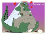  &lt;3 2020 alligator alligatorid antoinette_(quack_pack) blush bodily_fluids breasts bride censored crocodilian egg female genital_fluids genitals neko_no_hito nipples overweight overweight_female oviposition pussy pussy_juice quack_pack reptile scalie solo wedding_veil 