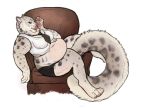  armchair belly big_belly chair clothed clothing crypsis edit felid female furniture hand_lick mammal necktie overweight overweight_female pantherine sitting snow_leopard unknown_editor 