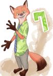  2019 anthro barefoot bottomwear canid canine clothed clothing disney fox fully_clothed fur mammal necktie nick_wilde open_mouth open_smile orange_body orange_fur pants piberius_w red_fox shirt smile solo standing topwear zootopia 